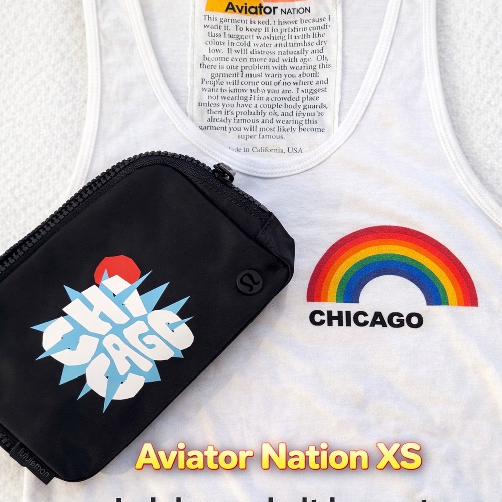 Aviator Nation White Tank with Rainbow Chicago Graphic NWT Chicago Lululemon bag